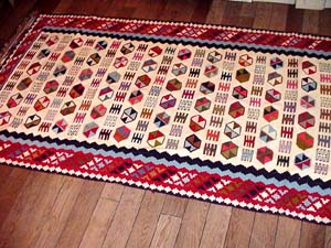 キリム卸価格、ペルシャキリムシラズ356000,サイズ：220x124ｃｍ（フサ含まず）