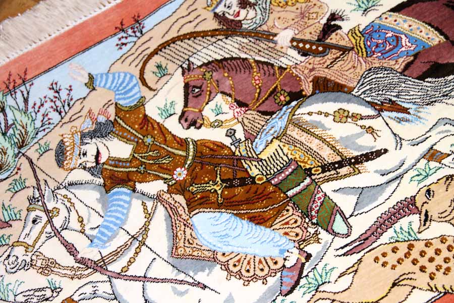 シルクのハンティングデザイン手織りペルシャ50006、サイズ：60x40ｃｍ