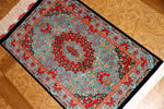 鮮やかなブルー色の玄関マットシルクペルシャ56039、サイズ： 94x58 CM 、blue silk carpet