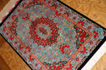 鮮やかなブルー色の玄関マットシルクペルシャ56039、サイズ： 94x58 CM 、blue silk carpet