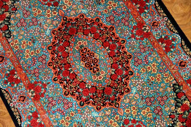 鮮やかなブルー色の玄関マットシルクペルシャ56039、サイズ： 94x58 CM 、blue silk carpet