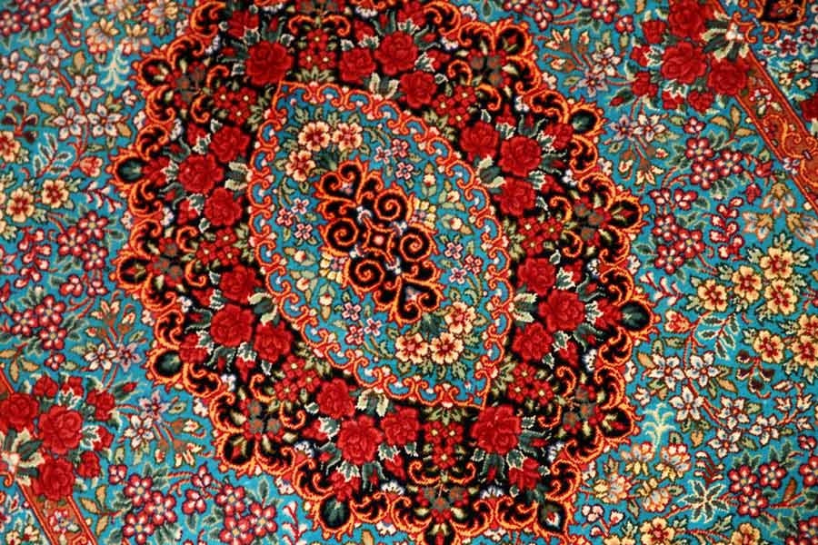 鮮やかなブルー色の玄関マットシルクペルシャ56039、サイズ： 94x58 CM 、blue silk carpet