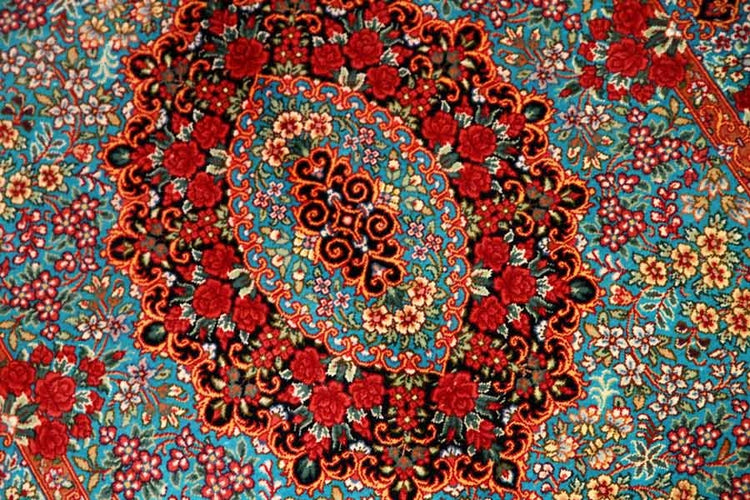 鮮やかなブルー色の玄関マットシルクペルシャ56039、サイズ： 94x58 CM 、blue silk carpet