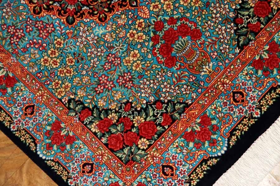 鮮やかなブルー色の玄関マットシルクペルシャ56039、サイズ： 94x58 CM 、blue silk carpet