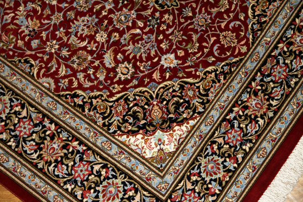 センターラグペルシャカーペット、クムシルクイラン輸入48076、サイズ：148x97ｃｍ（フサ含まず）