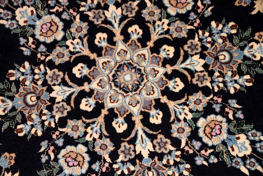 丸い手織りペルシャ絨毯ナイン紺色28661、サイズ：112x112 CM