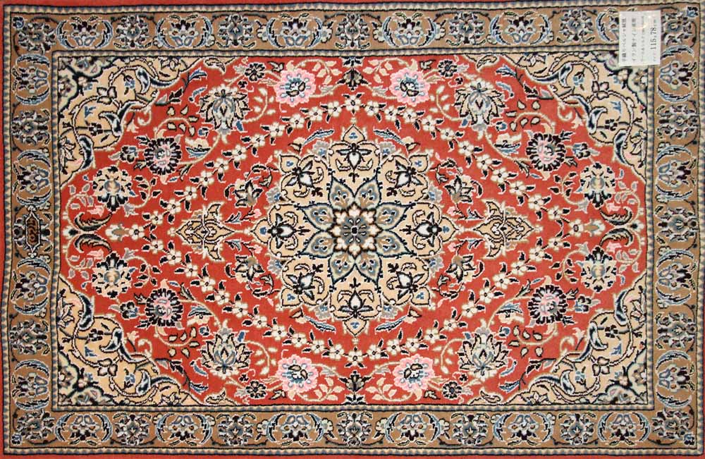 とても珍しい色彩の手織りペルシャ絨毯ナイン産43139、サイズ：115ｘ78 CM