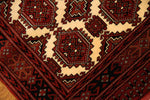 トルケマン産地の手織りペルシャ絨毯玄関マットサイズ26854、サイズ：125x85ｃｍ（フサ含まず、