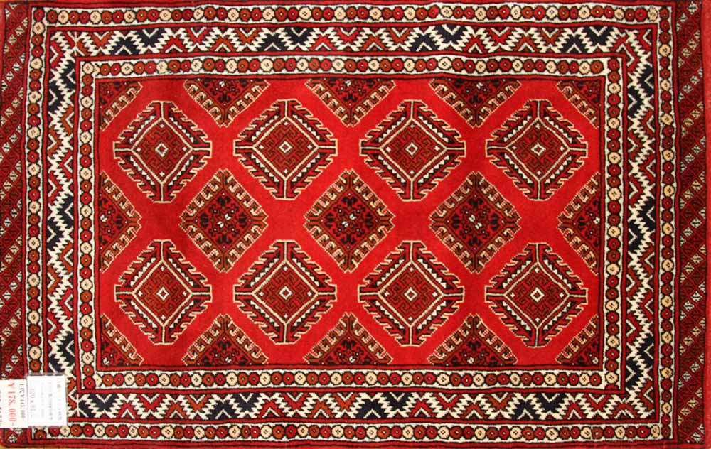 手織りペルシャ絨毯トルケマン産ウール玄関マット58506、サイズ：120x81ｃｍ（フサ含まず、