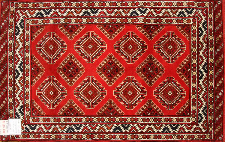手織りペルシャ絨毯トルケマン産ウール玄関マット58506、サイズ：120x81ｃｍ（フサ含まず、