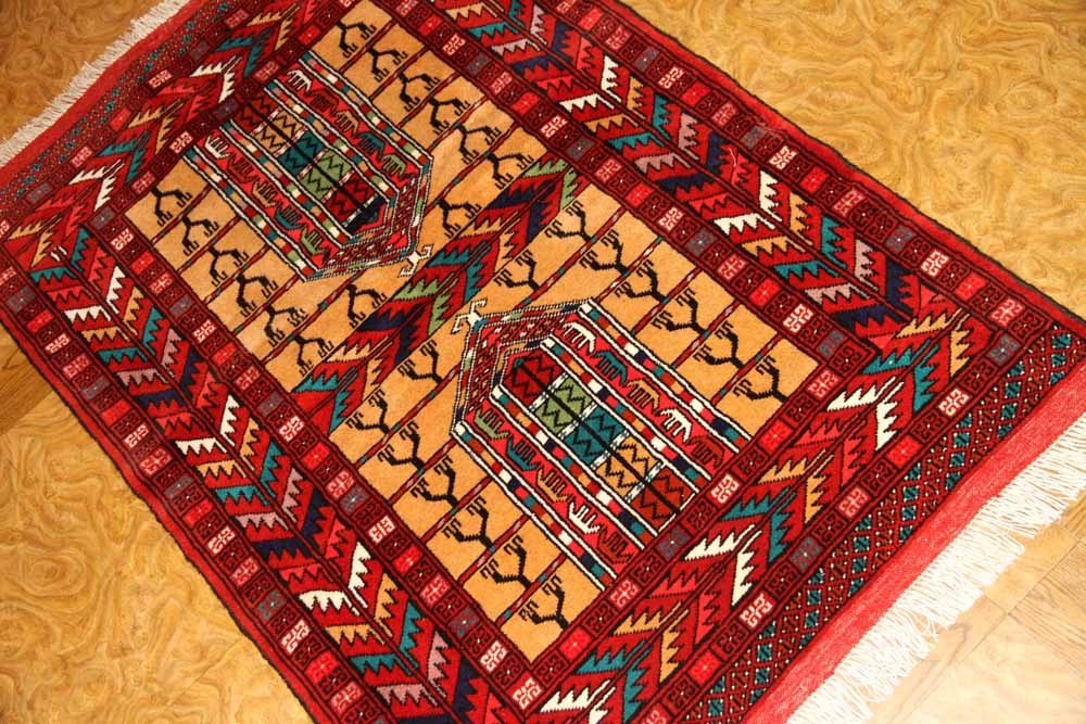 高品質のトルケマン産の手織りペルシャ絨毯玄関マット58586サイズ：123x83ｃｍ（フサ含まず）