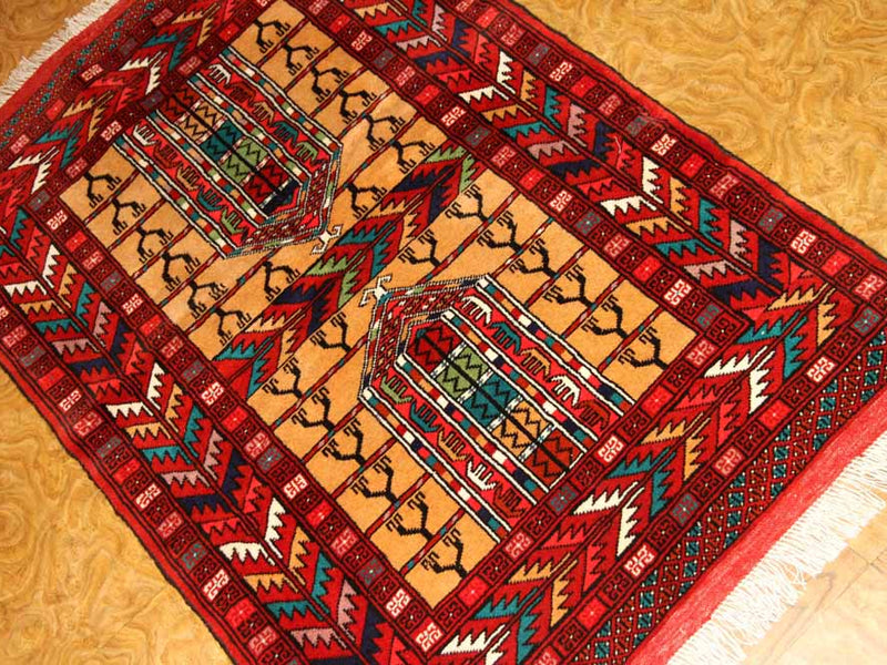 高品質のトルケマン産の手織りペルシャ絨毯玄関マット58586サイズ：123x83ｃｍ（フサ含まず）