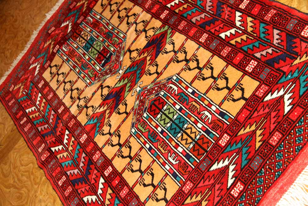 高品質のトルケマン産の手織りペルシャ絨毯玄関マット58586サイズ：123x83ｃｍ（フサ含まず）
