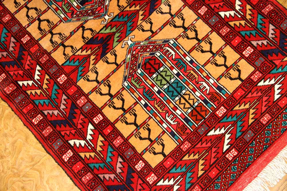高品質のトルケマン産の手織りペルシャ絨毯玄関マット58586サイズ：123x83ｃｍ（フサ含まず）