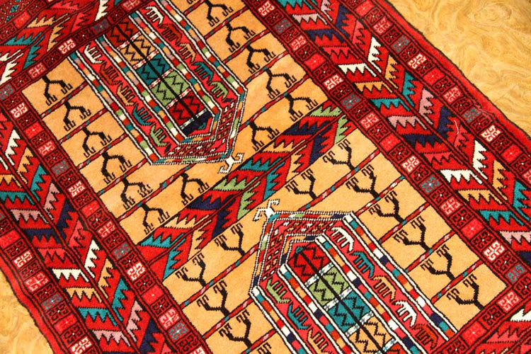 高品質のトルケマン産の手織りペルシャ絨毯玄関マット58586サイズ：123x83ｃｍ（フサ含まず）
