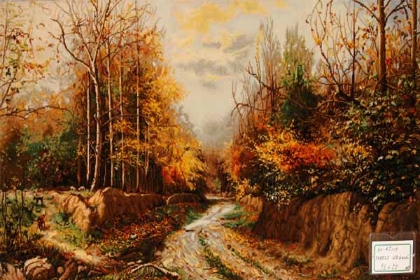 自然の風景ペルシャ絨毯タペストリー49116,サイズ：96x50ｃｍ（フサ含まず）