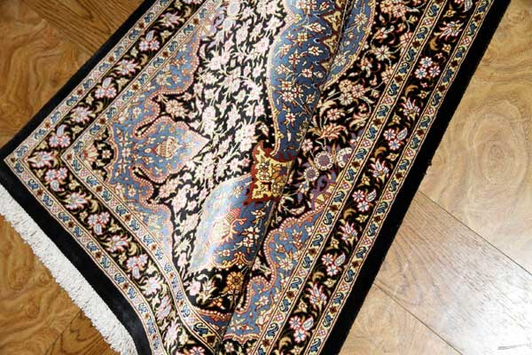 オシャレペルシャ絨毯、シックな玄関マット手織りペルシャ絨毯49033,ペルシャ絨毯クムサイズ：91x59 CM