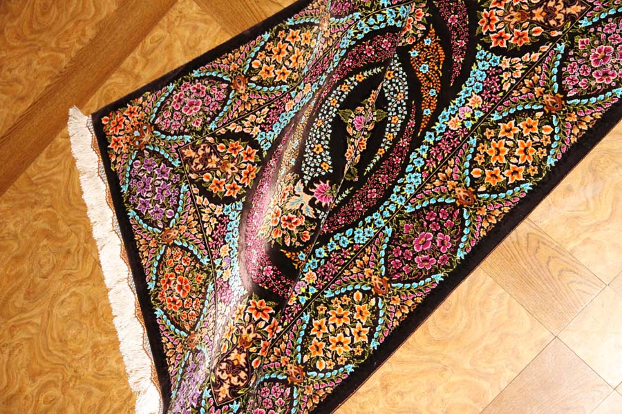 迫力のあるシルクの玄関マット手織りペルシャ57010、persian carpet、サイズ：116x80 CM