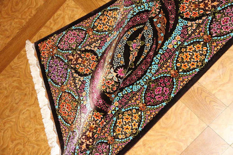 迫力のあるシルクの玄関マット手織りペルシャ57010、persian carpet、サイズ：116x80 CM