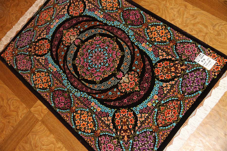 迫力のあるシルクの玄関マット手織りペルシャ57010、persian carpet、サイズ：116x80 CM