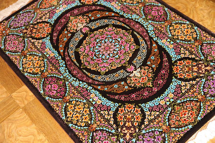 迫力のあるシルクの玄関マット手織りペルシャ57010、persian carpet、サイズ：116x80 CM