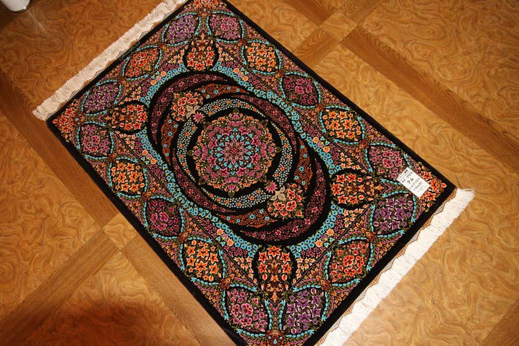 迫力のあるシルクの玄関マット手織りペルシャ57010、persian carpet、サイズ：116x80 CM