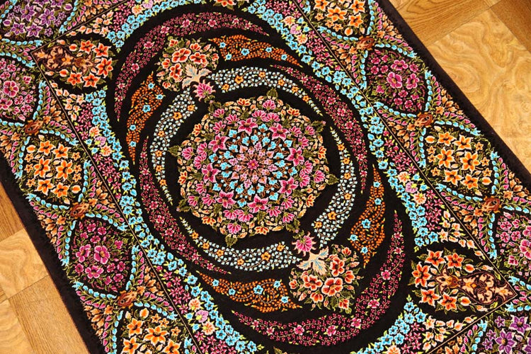 迫力のあるシルクの玄関マット手織りペルシャ57010、persian carpet、サイズ：116x80 CM