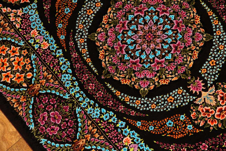 迫力のあるシルクの玄関マット手織りペルシャ57010、persian carpet、サイズ：116x80 CM
