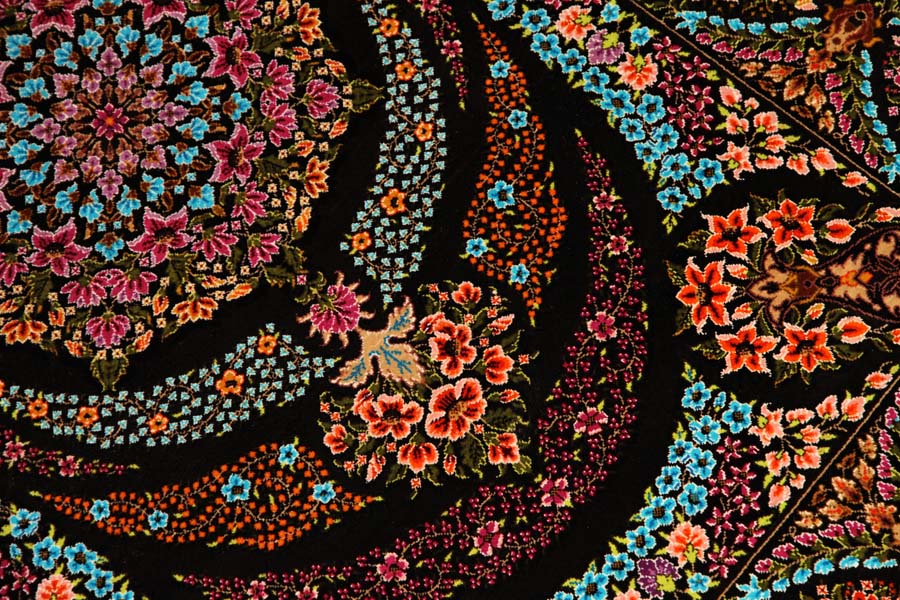 迫力のあるシルクの玄関マット手織りペルシャ57010、persian carpet、サイズ：116x80 CM