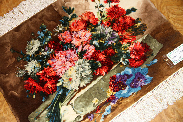 花絨毯ペルシャ絨毯フラワーデザイン50108、じゅうたんの花、花のジュウタン,サイズ：76x58 CM