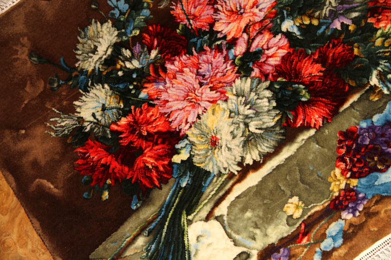 花絨毯ペルシャ絨毯フラワーデザイン50108、じゅうたんの花、花のジュウタン,サイズ：76x58 CM