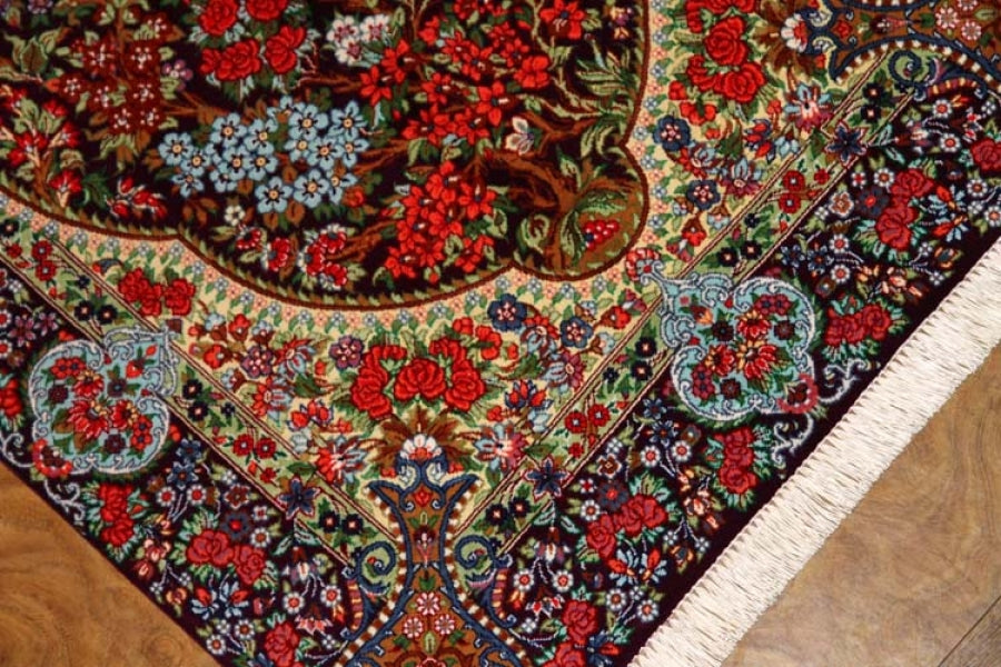 花模様シルク手織りペルシャ絨毯、玄関マットサイズ56049、サイズ： 89x60 CM