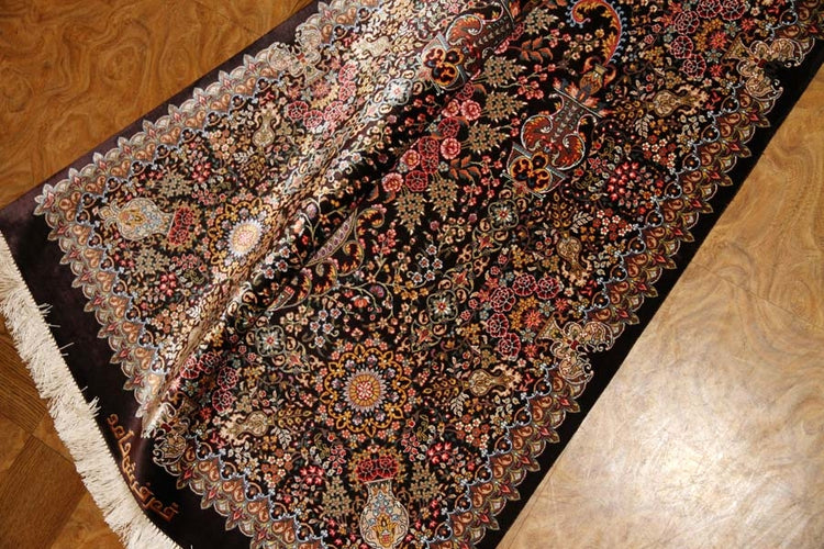 最高級シルク絨毯豪華な花入れ模様ペルシャ絨毯56059、サイズ：122x7、