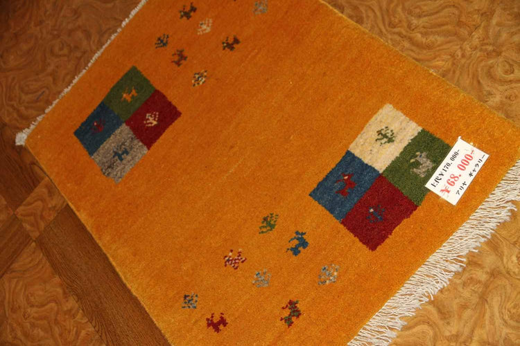 コルデスタンギャッベのリズバフト、高品質ギャッベ28127、素材：メリノウール&;羊毛 サイズ：87x60ｃｍ（フサ含まず）