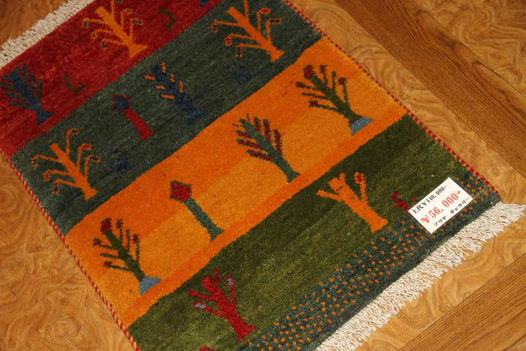 カラフルなギャッベコルデスタン産イラン輸入ギャッベ192102、サイズ：89x58ｃｍ（フサ含まず）