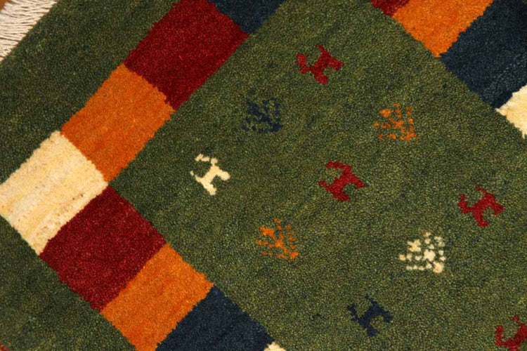 細かい織り方のギャッベコルデスタン産ウール26285、サイズ：98ｘ65ｃｍ（フサ含まず）