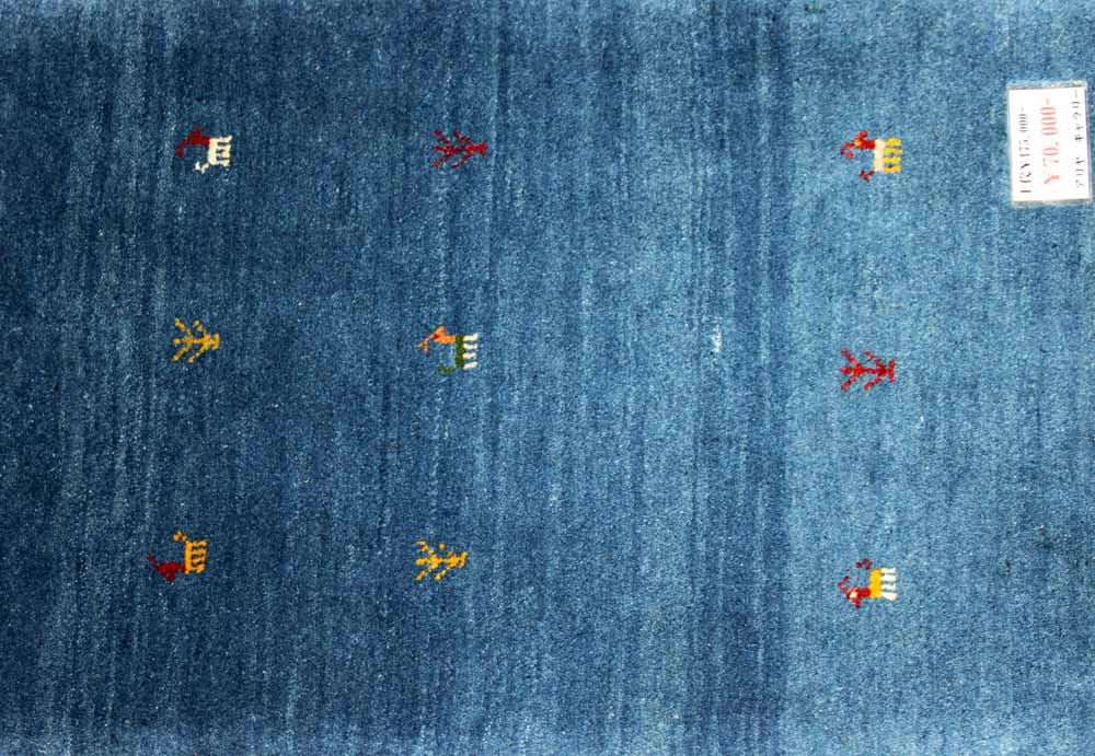 手織りペルシャギャッベイラン製ブルー色26622、サイズ：87x60ｃｍ（フサ含まず）