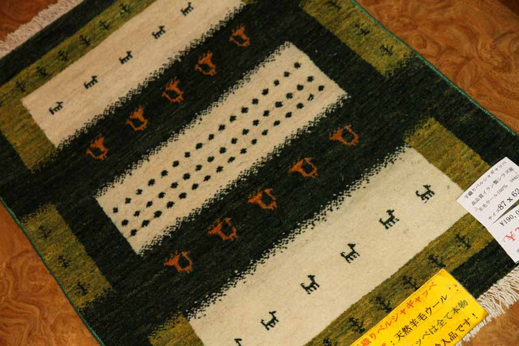 高品質手織りペルシャギャッベコルデスタンギャッベイラン製58421、サイズ：87x62ｃｍ（フサ含まず）