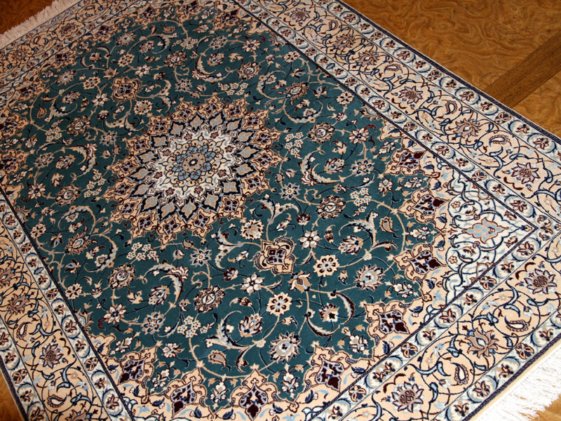 高品質の手織りナイン絨毯有名工房77792、和風なセンターラグ、サイズ：200x139 CM