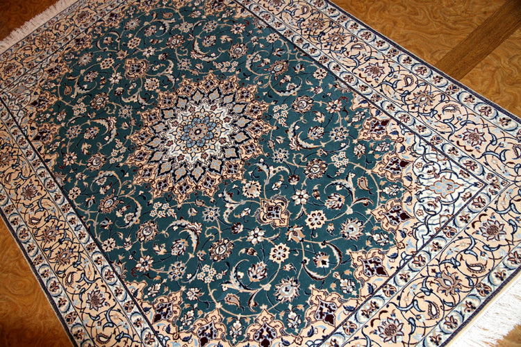 高品質の手織りナイン絨毯有名工房77792、和風なセンターラグ、サイズ：200x139 CM