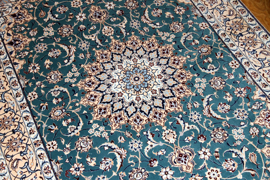 高品質の手織りナイン絨毯有名工房77792、和風なセンターラグ、サイズ：200x139 CM