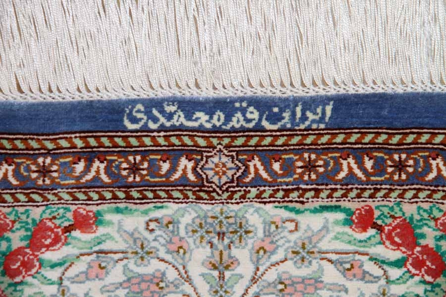 明るいシルクのペルシャ絨毯玄関マット、手織り高級ペルシャじゅうたん56043、サイズ： 90x60 CM