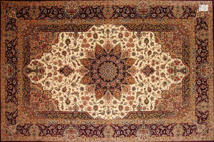 ハンドメイドシルクラグペルシャ絨毯クム99512、高級シルクラグ、サイズ：205x129ｃｍ（フサ含まず）