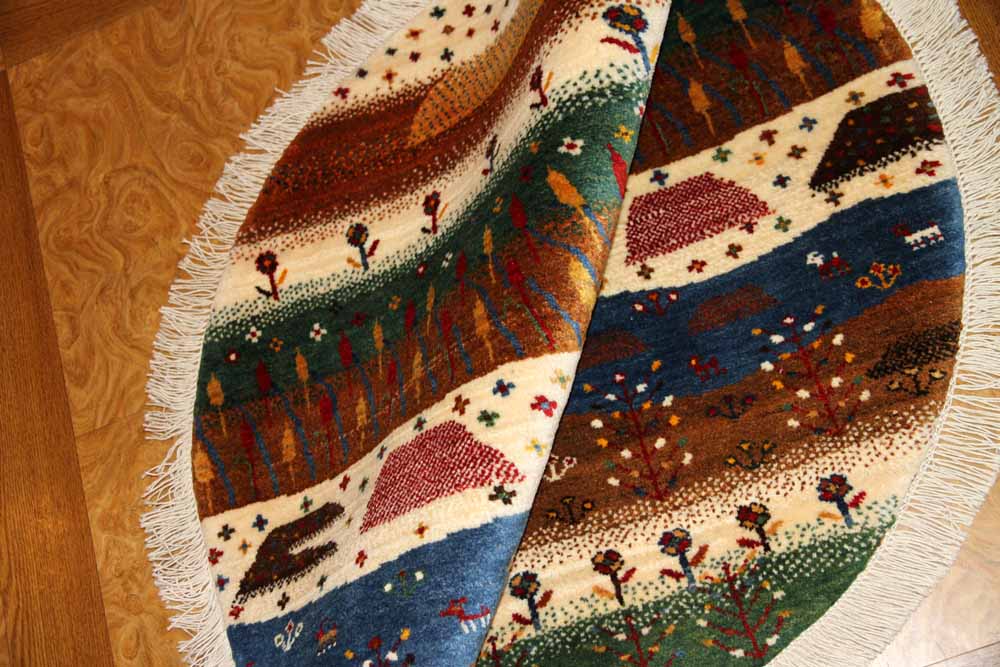 オリジナルペルシャギャッベ円形、丸のギャッベ42541、サイズ：97x97ｃｍ