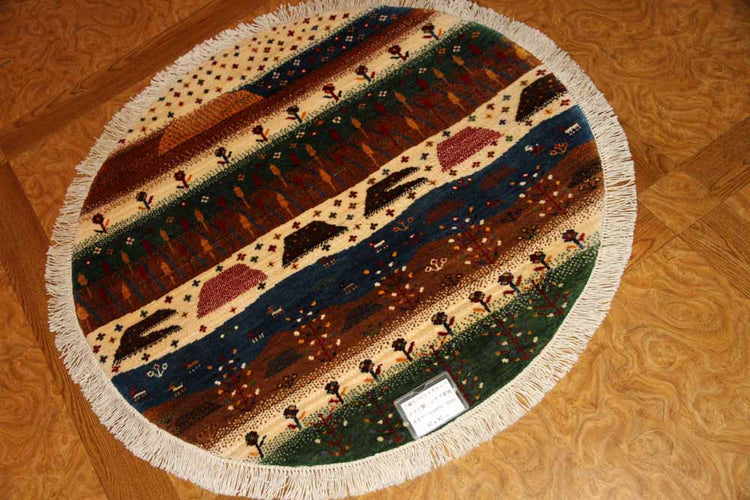 オリジナルペルシャギャッベ円形、丸のギャッベ42541、サイズ：97x97ｃｍ