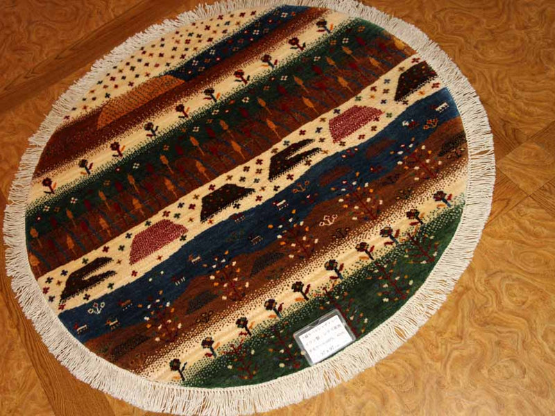 オリジナルペルシャギャッベ円形、丸のギャッベ42541、サイズ：97x97ｃｍ