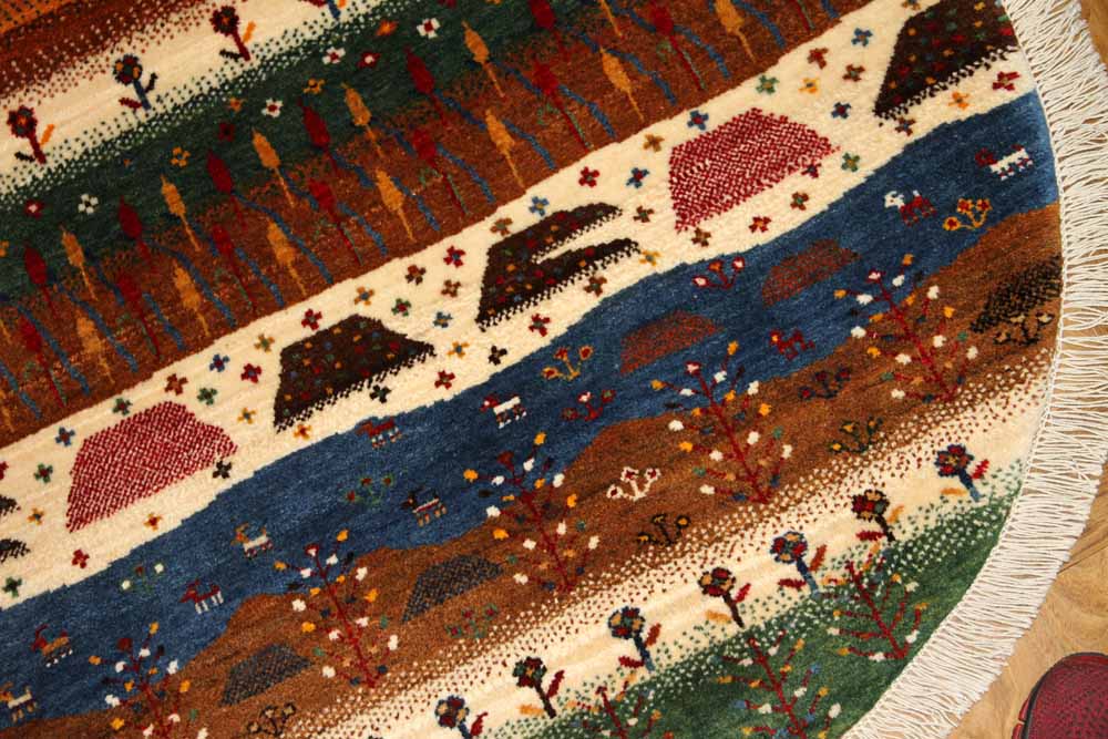 オリジナルペルシャギャッベ円形、丸のギャッベ42541、サイズ：97x97ｃｍ
