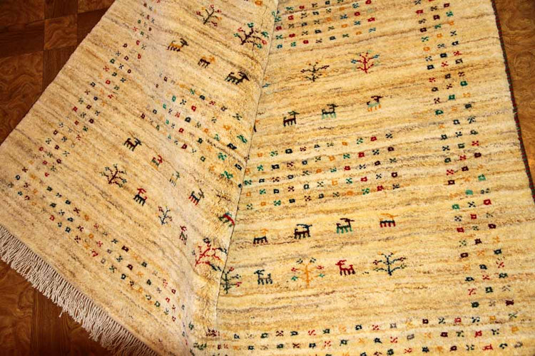 高品質のイラン製ギャッベ、メリノウールペルシャ18316、サイズ：203x156cm（フサ含まず）