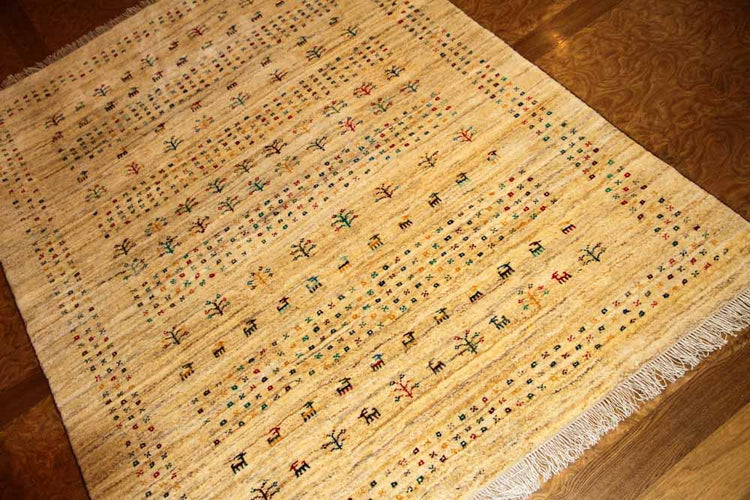 高品質のイラン製ギャッベ、メリノウールペルシャ18316、サイズ：203x156cm（フサ含まず）