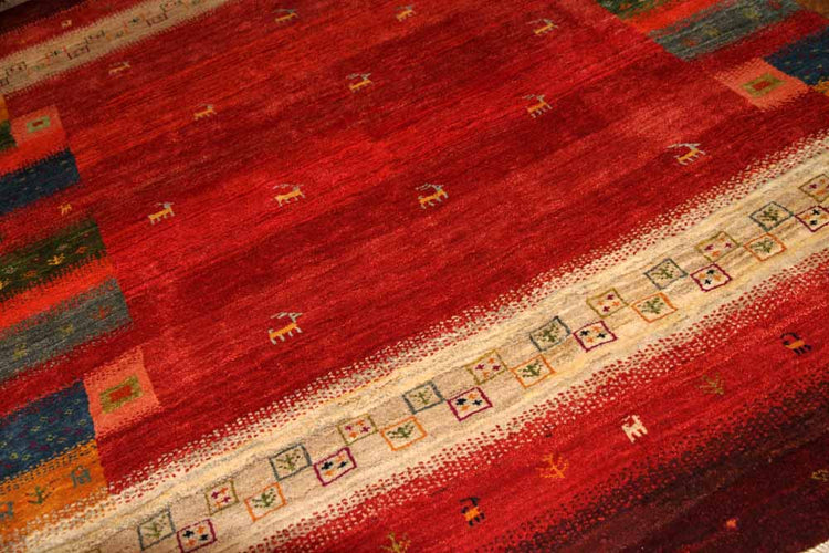 高品質イラン製赤いギャッベ手織りペルシャリビングギャッベ192197、サイズ：245x175 CM (フサ含まず）